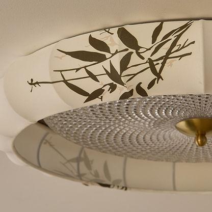 Traditional Chinese Iron Zinc Alloy Fabric Acrylic Round LED Flush Mount Ceiling Light For Bedroom