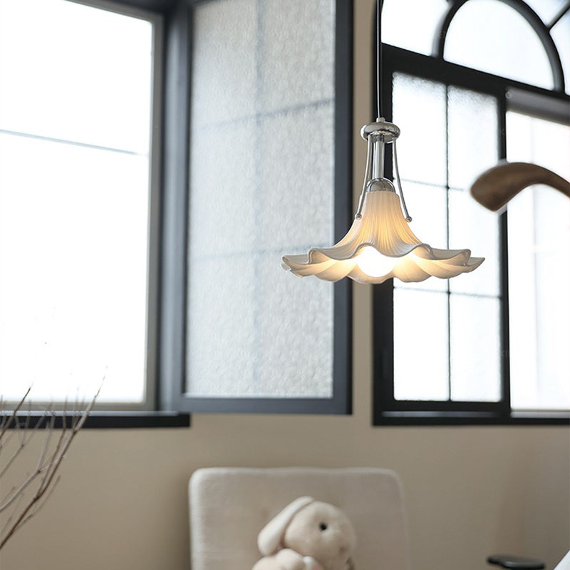 Contemporary Scandinavian Magnolia Flower Hardware Ceramic 1-Light Pendant Light For Living Room