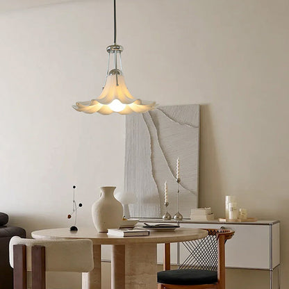 Contemporary Scandinavian Magnolia Flower Hardware Ceramic 1-Light Pendant Light For Living Room