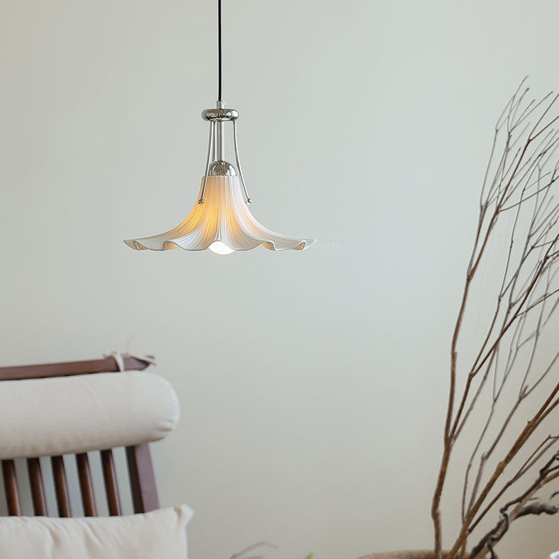 Contemporary Scandinavian Magnolia Flower Hardware Ceramic 1-Light Pendant Light For Living Room