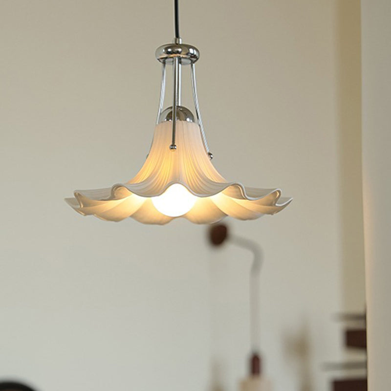 Contemporary Scandinavian Magnolia Flower Hardware Ceramic 1-Light Pendant Light For Living Room