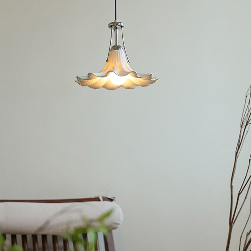 Contemporary Scandinavian Magnolia Flower Hardware Ceramic 1-Light Pendant Light For Living Room