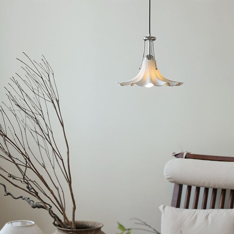 Contemporary Scandinavian Magnolia Flower Hardware Ceramic 1-Light Pendant Light For Living Room