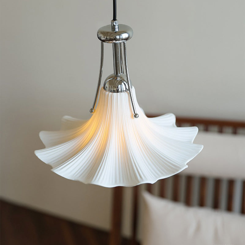Contemporary Scandinavian Magnolia Flower Hardware Ceramic 1-Light Pendant Light For Living Room