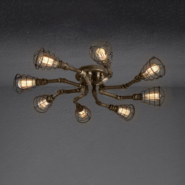 Industrial Vintage Water Pipe Round Iron 4/6/8 Light Flush Mount Ceiling Light BulbSquare