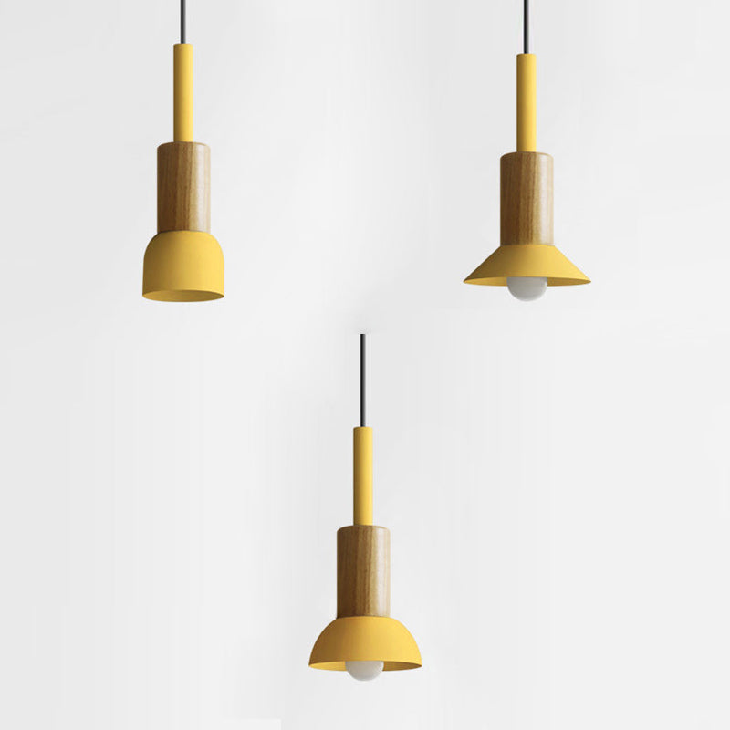 Contemporary Scandinavian Irregular Round Cylinder Iron Wood 1-light Pendant Light for Living Room BulbSquare