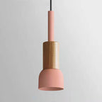 Contemporary Scandinavian Irregular Round Cylinder Iron Wood 1-light Pendant Light for Living Room BulbSquare