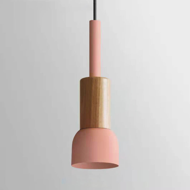 Contemporary Scandinavian Irregular Round Cylinder Iron Wood 1-light Pendant Light for Living Room BulbSquare