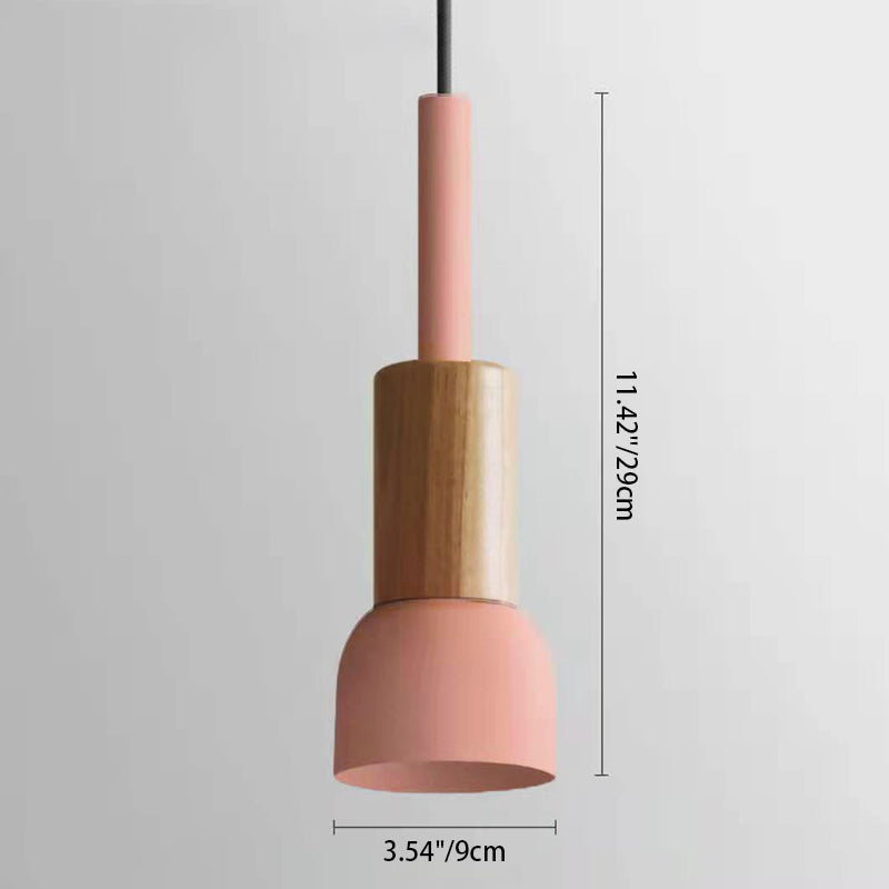 Contemporary Scandinavian Irregular Round Cylinder Iron Wood 1-light Pendant Light for Living Room BulbSquare