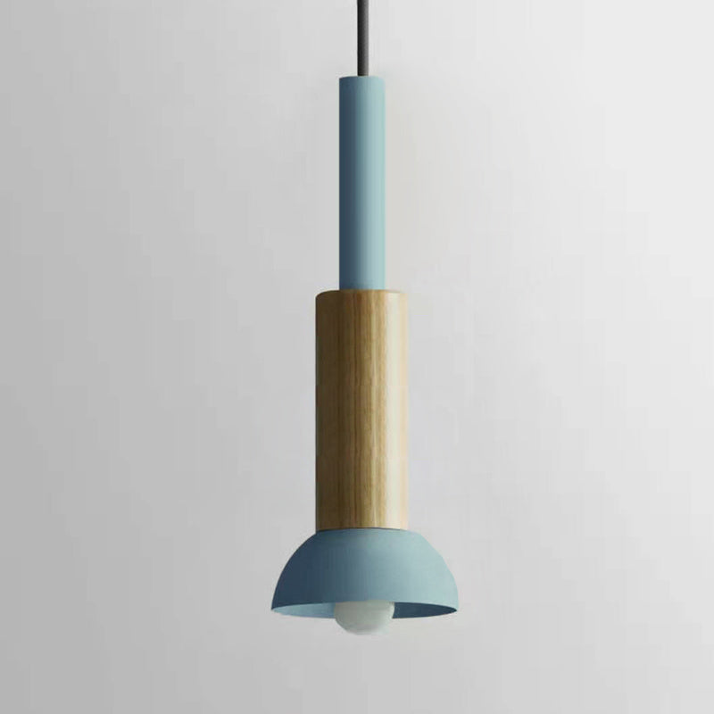 Contemporary Scandinavian Irregular Round Cylinder Iron Wood 1-light Pendant Light for Living Room BulbSquare