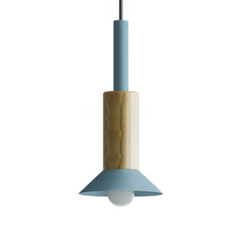 Contemporary Scandinavian Irregular Round Cylinder Iron Wood 1-light Pendant Light for Living Room BulbSquare