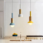 Contemporary Scandinavian Irregular Round Cylinder Iron Wood 1-light Pendant Light for Living Room BulbSquare