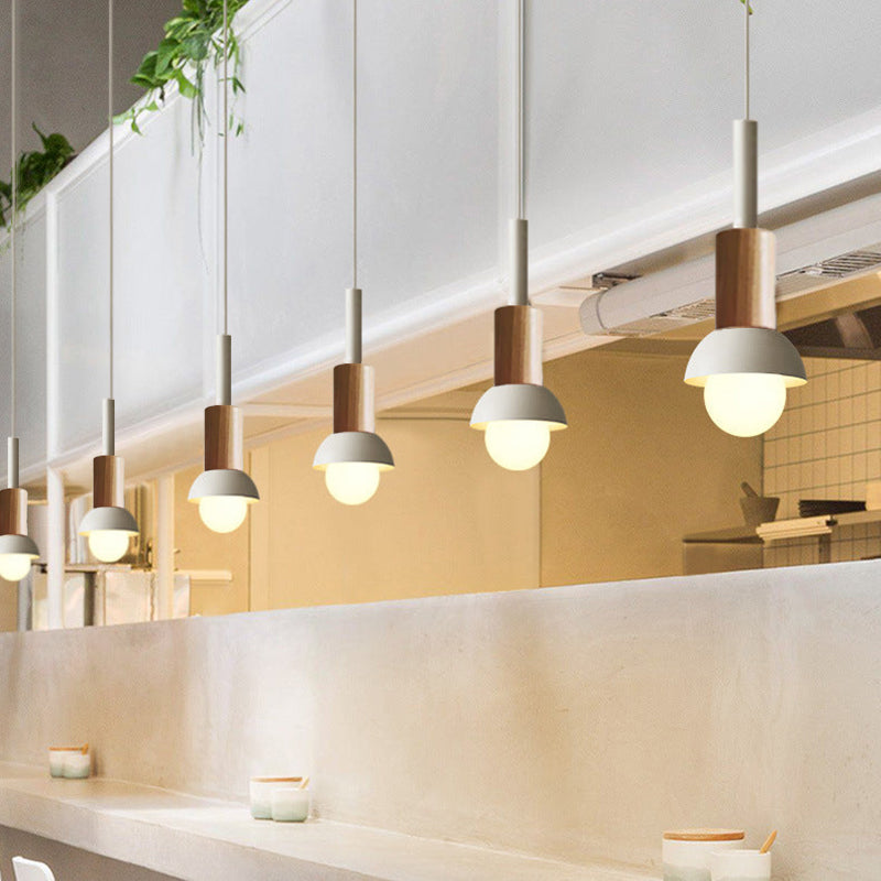 Contemporary Scandinavian Irregular Round Cylinder Iron Wood 1-light Pendant Light for Living Room BulbSquare