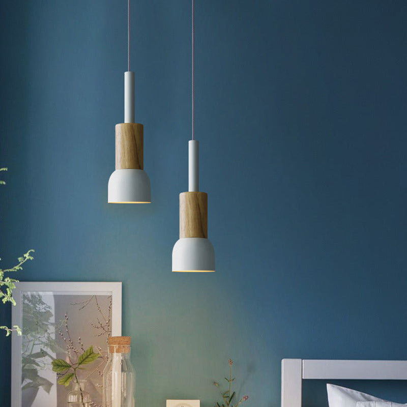 Contemporary Scandinavian Irregular Round Cylinder Iron Wood 1-light Pendant Light for Living Room BulbSquare
