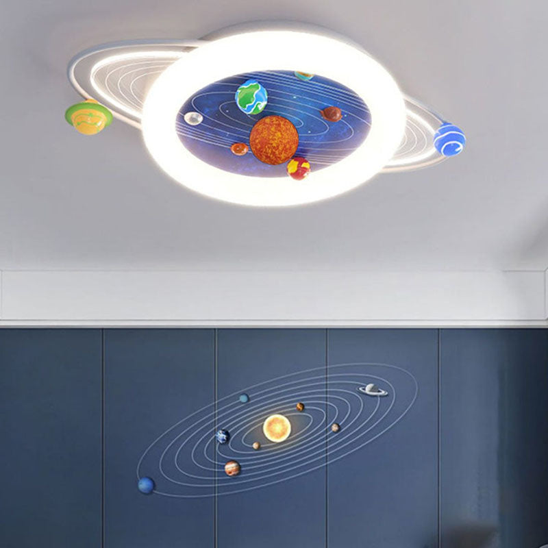 Lumendat Contemporary Creative Kids Round Planet Acrylic Iron LED Flush Mount Ceiling Light For Bedroom Lumendat
