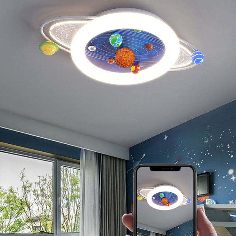 Lumendat Contemporary Creative Kids Round Planet Acrylic Iron LED Flush Mount Ceiling Light For Bedroom Lumendat