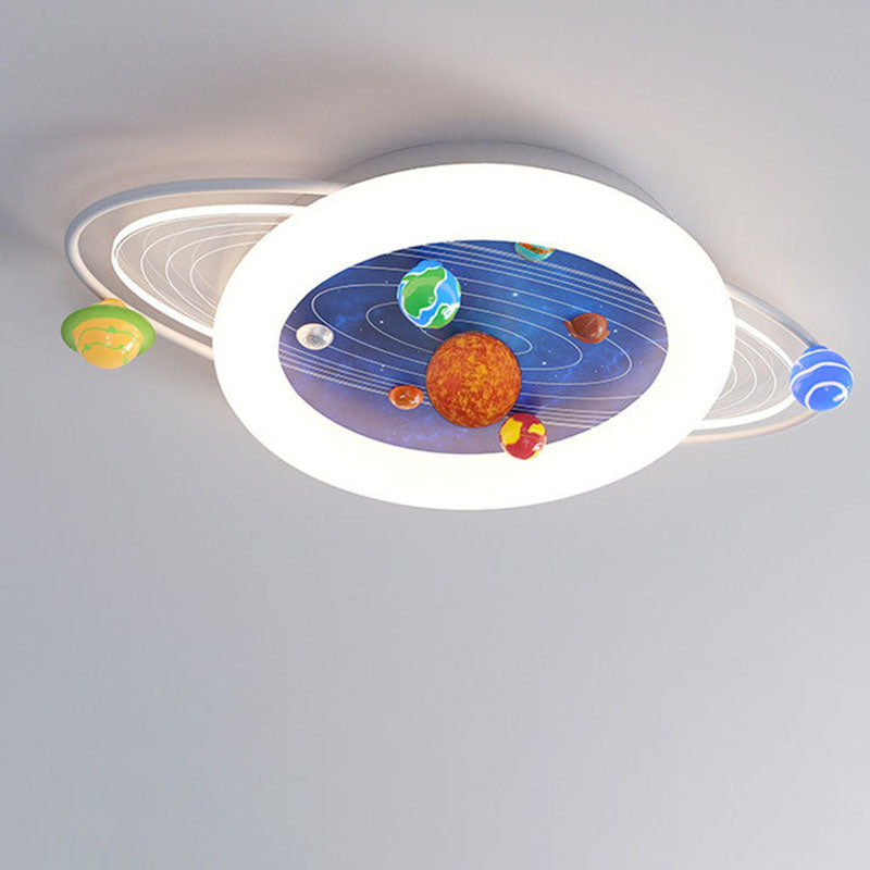 Lumendat Contemporary Creative Kids Round Planet Acrylic Iron LED Flush Mount Ceiling Light For Bedroom Lumendat