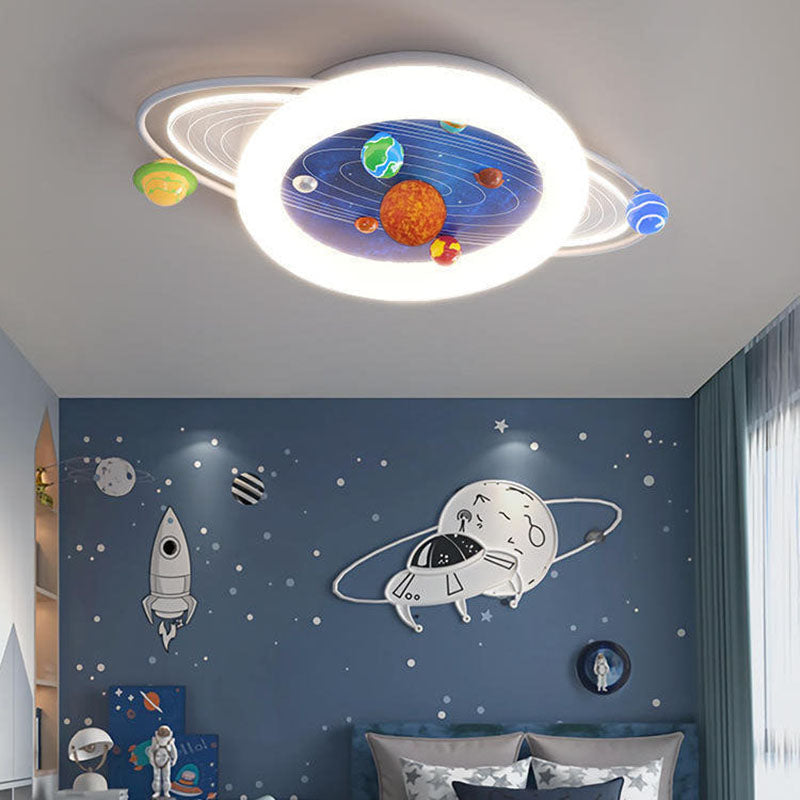 Lumendat Contemporary Creative Kids Round Planet Acrylic Iron LED Flush Mount Ceiling Light For Bedroom Lumendat