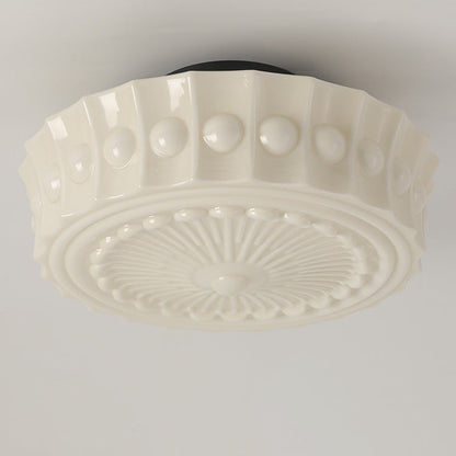 Contemporary Retro Drum Iron Glass 1-Light Semi-Flush Mount Ceiling Light For Living Room