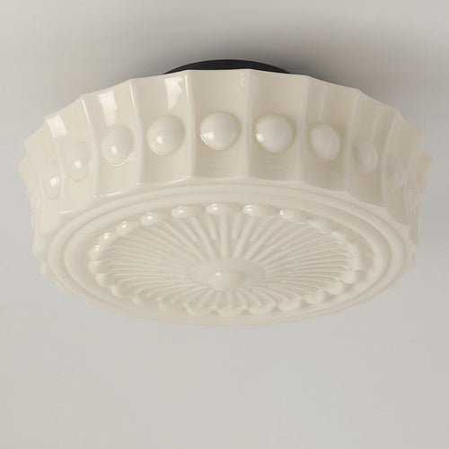 Contemporary Retro Drum Iron Glass 1-Light Semi-Flush Mount Ceiling Light For Living Room