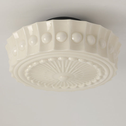 Contemporary Retro Drum Iron Glass 1-Light Semi-Flush Mount Ceiling Light For Living Room