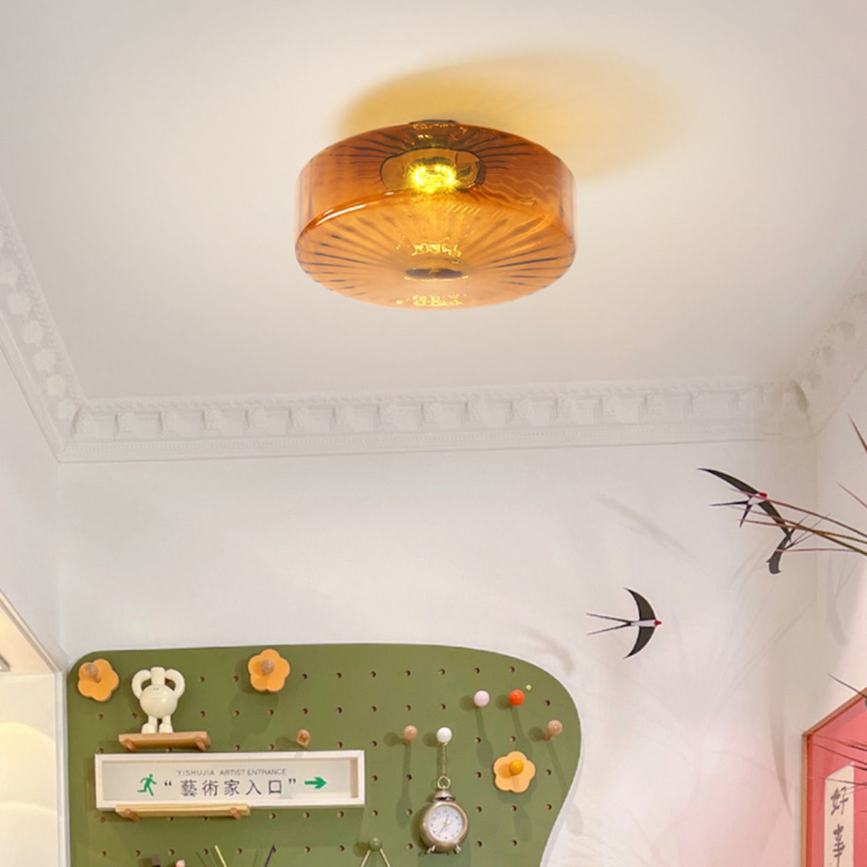 Contemporary Scandinavian Round Iron Glass LED Semi-flush Mount Ceiling Light for Living Room
