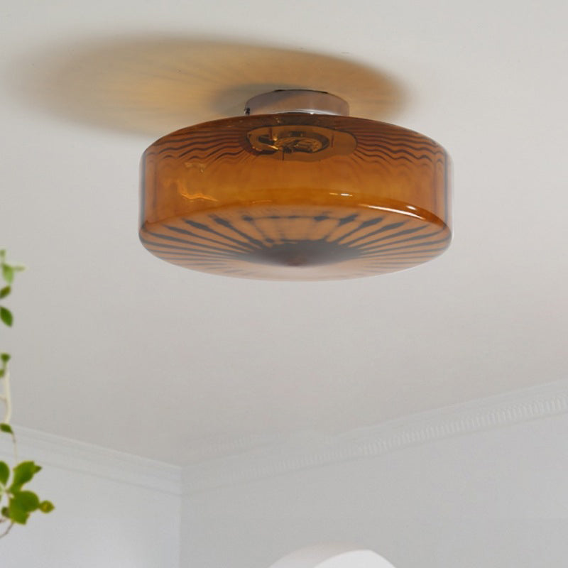 Contemporary Scandinavian Round Iron Glass LED Semi-flush Mount Ceiling Light for Living Room