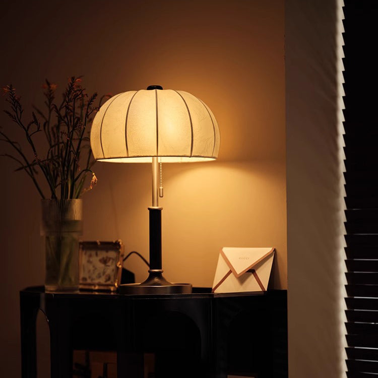Traditional French Dome Wood Iron Fabric 1-Light Table Lamp For Living Room Lumendat