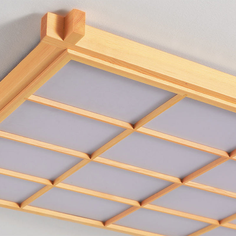 Traditional Japanese Square Wood Acrylic LED Flush Mount Ceiling Light for Living Room