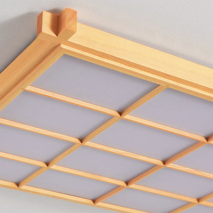 Traditional Japanese Square Wood Acrylic LED Flush Mount Ceiling Light for Living Room