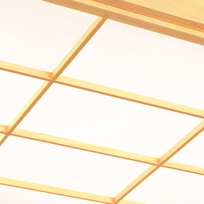 Traditional Japanese Square Wood Acrylic LED Flush Mount Ceiling Light for Living Room