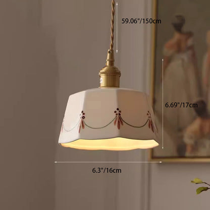 Traditional Japanese Drum Ceramics Copper 1-light Pendant Light for Living Room