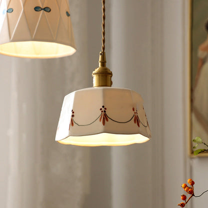 Traditional Japanese Drum Ceramics Copper 1-light Pendant Light for Living Room