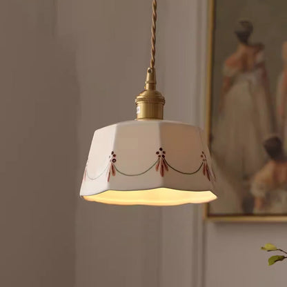 Traditional Japanese Drum Ceramics Copper 1-light Pendant Light for Living Room