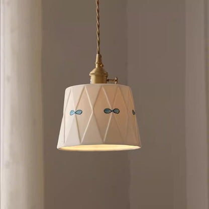Traditional Japanese Drum Ceramics Copper 1-light Pendant Light for Living Room