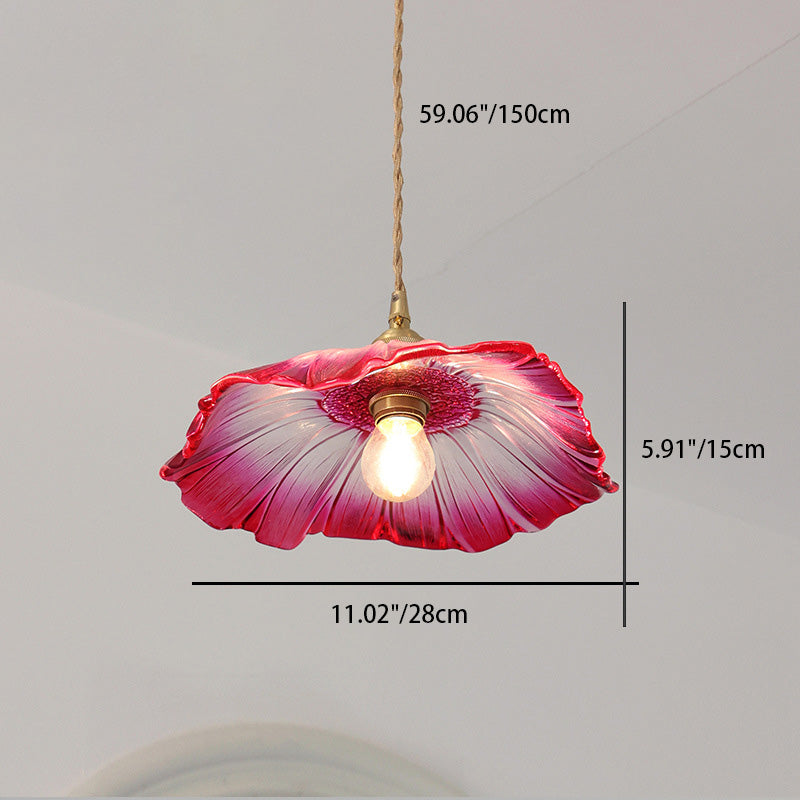 Contemporary Nordic Flower Glass Copper 1-light Pendant Light for Living Room BulbSquare