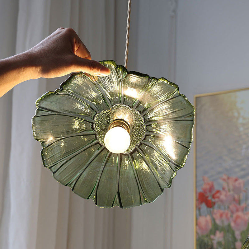 Contemporary Nordic Flower Glass Copper 1-light Pendant Light for Living Room BulbSquare
