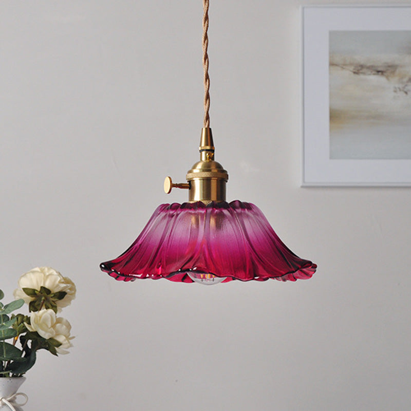 Contemporary Nordic Flower Glass Copper 1-light Pendant Light for Living Room BulbSquare