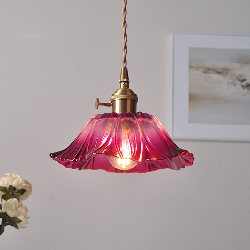 Contemporary Nordic Flower Glass Copper 1-light Pendant Light for Living Room BulbSquare