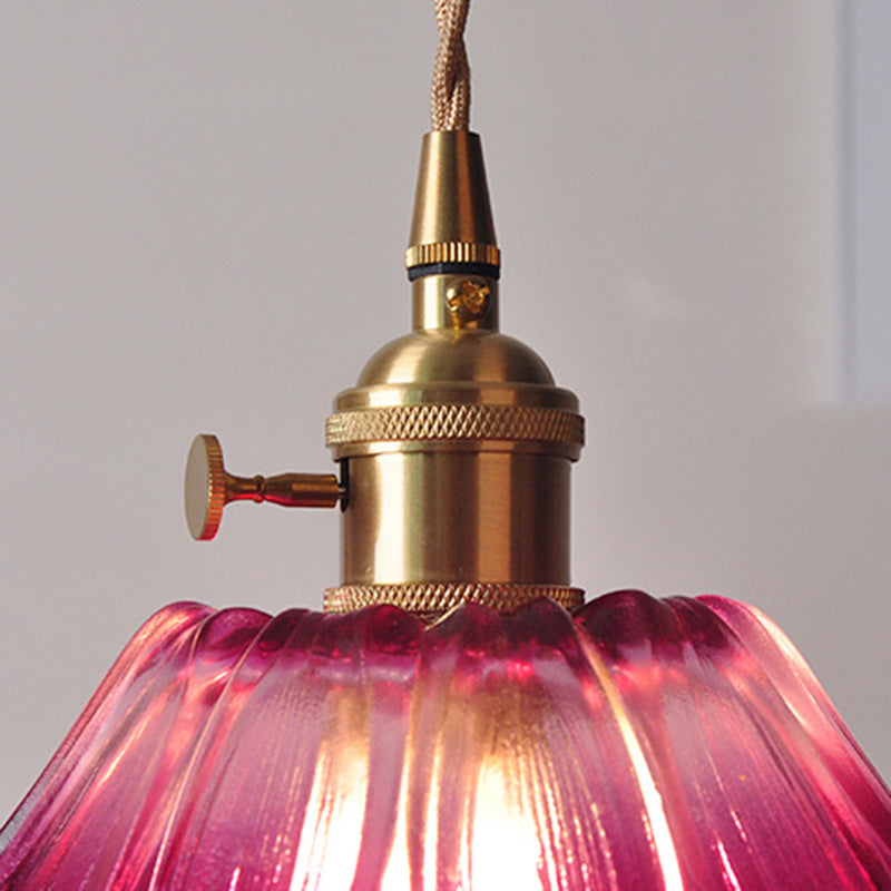 Contemporary Nordic Flower Glass Copper 1-light Pendant Light for Living Room BulbSquare