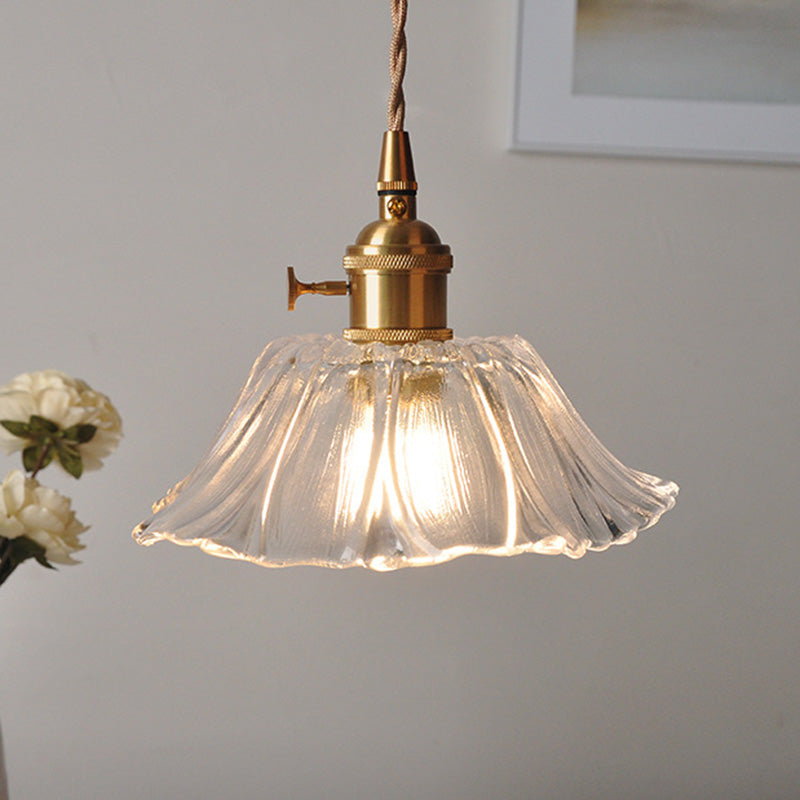 Contemporary Nordic Flower Glass Copper 1-light Pendant Light for Living Room BulbSquare