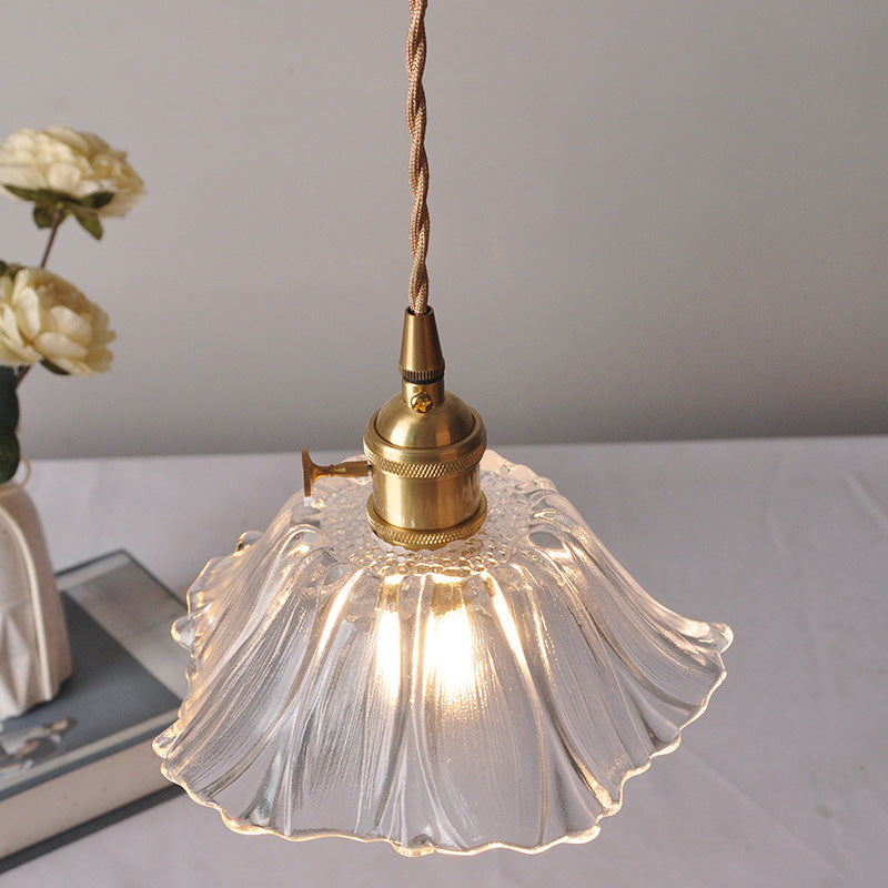 Contemporary Nordic Flower Glass Copper 1-light Pendant Light for Living Room BulbSquare