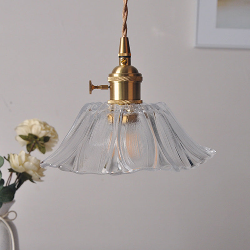 Contemporary Nordic Flower Glass Copper 1-light Pendant Light for Living Room BulbSquare