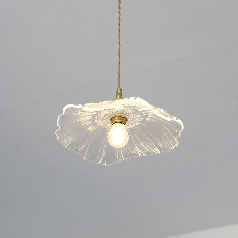 Contemporary Nordic Flower Glass Copper 1-light Pendant Light for Living Room BulbSquare