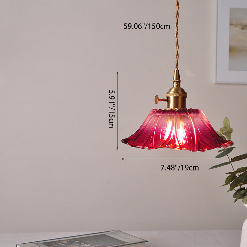 Contemporary Nordic Flower Glass Copper 1-light Pendant Light for Living Room BulbSquare