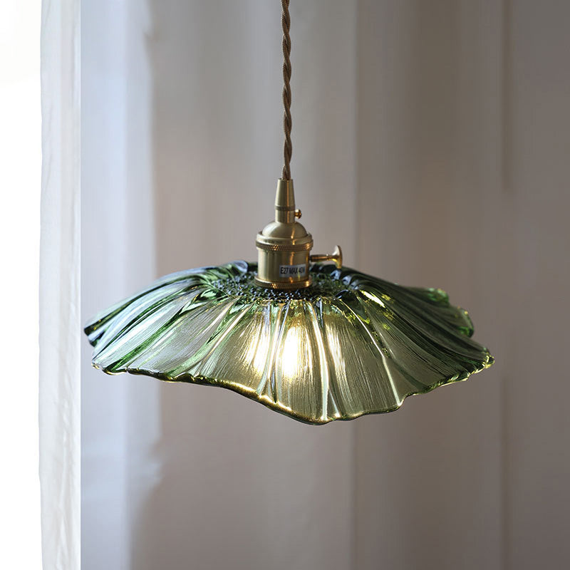 Contemporary Nordic Flower Glass Copper 1-light Pendant Light for Living Room BulbSquare