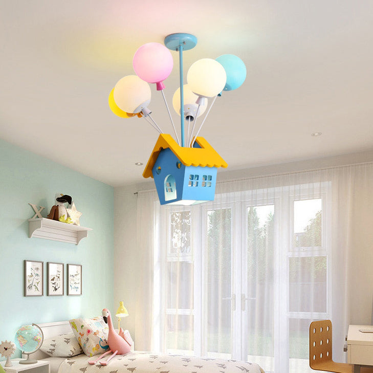 Lumendat Contemporary Creative House Wood Acrylic Iron 7-Light Kids Chandelier For Bedroom Lumendat
