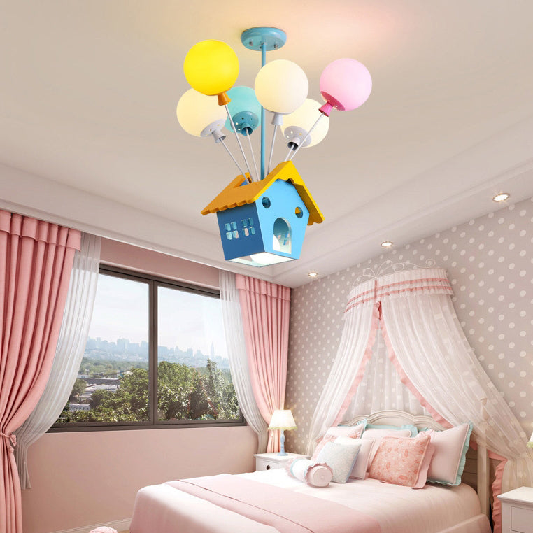 Lumendat Contemporary Creative House Wood Acrylic Iron 7-Light Kids Chandelier For Bedroom Lumendat