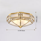 Traditional European Round Copper Glass 3/4-Light Flush Mount Ceiling Light For Living Room
