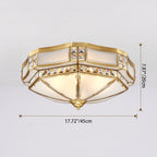 Traditional European Round Copper Glass 3/4-Light Flush Mount Ceiling Light For Living Room